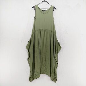 NEW Carla G Olive Green Silk Blend Asymmetrical Draped Sleeveless Dress 435